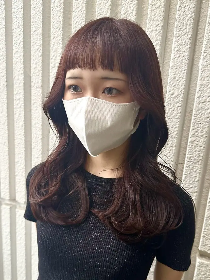 ロング カラー ブラウンカラー ピンクカラー ピンクブラウン くびれヘア 韓国風ヘア カット ヘアカラー トリートメント レイヤーカット☆顔ま わりカット*田村りおのヘアスタイル