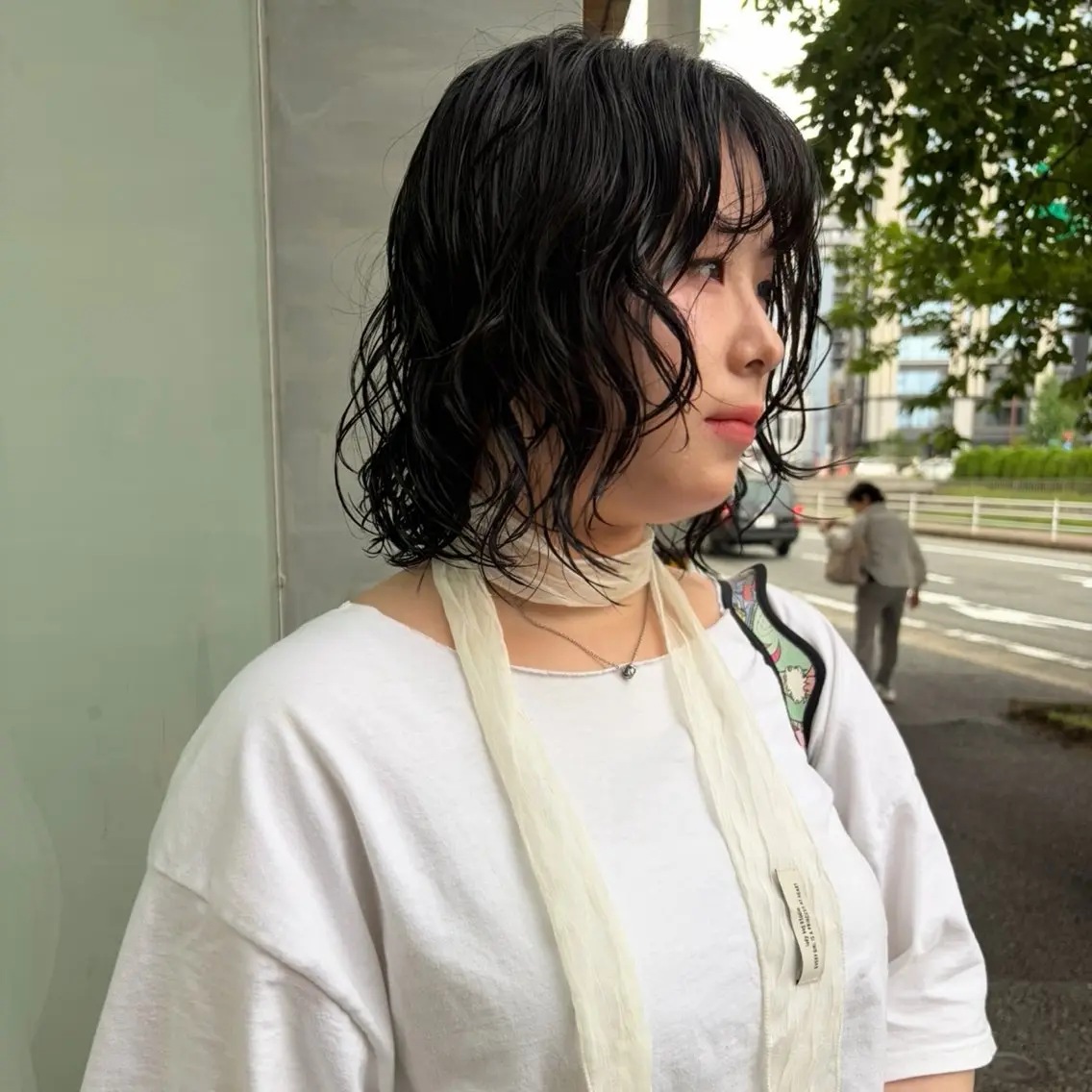 ミディアム パーマ ボブレイヤー ミディアムパーマ ボブ レイヤーカット カット パーマ qpula misuzuのヘアスタイル