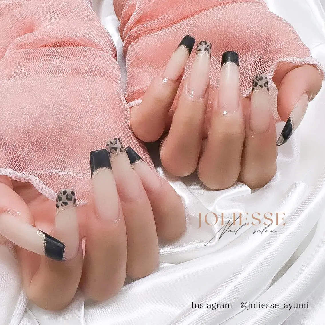 ネイル アニマル柄 フレンチネイル 持ち込み ハンドネイル JOLIESSE Ayumiのネイルデザイン