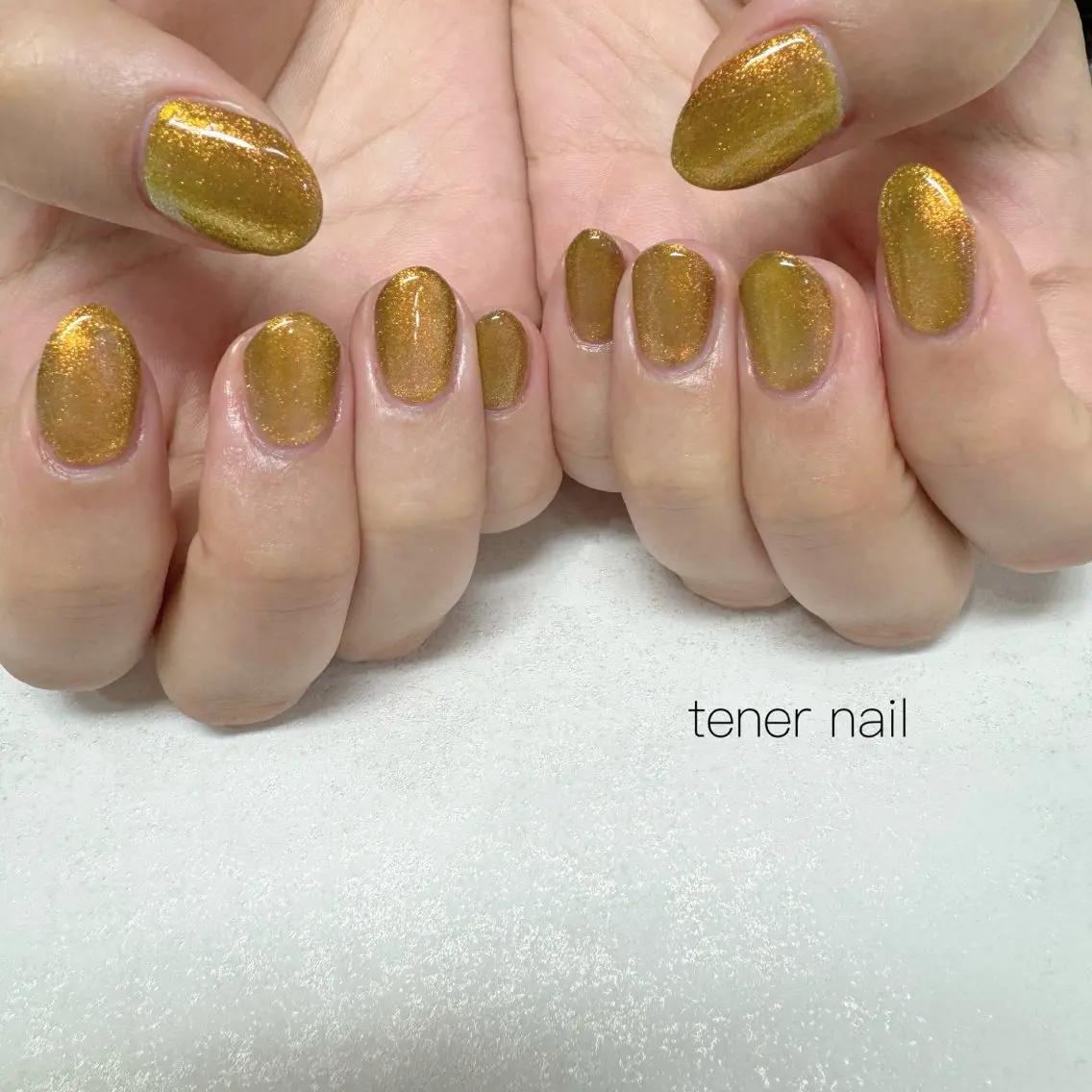 ネイル ゴールド マグネットネイル オレンジ テネルネイル tener nailのネイルデザイン