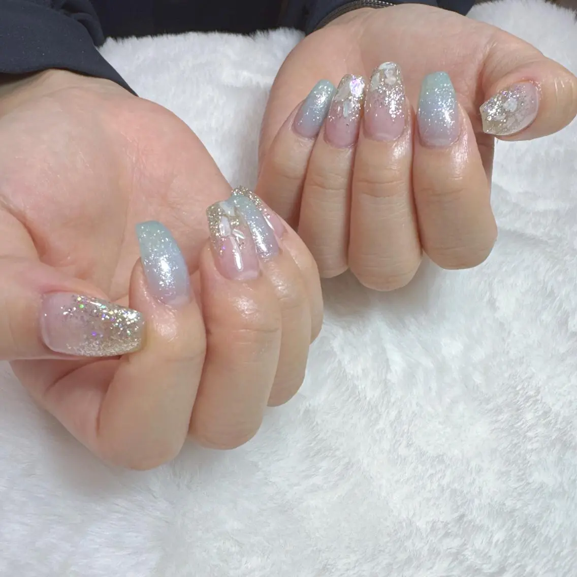ネイル アートネイル フラッシュネイル フレンチネイル ジェルネイル ガラスフレンチ M2 BEAUTY アユミのネイルデザイン