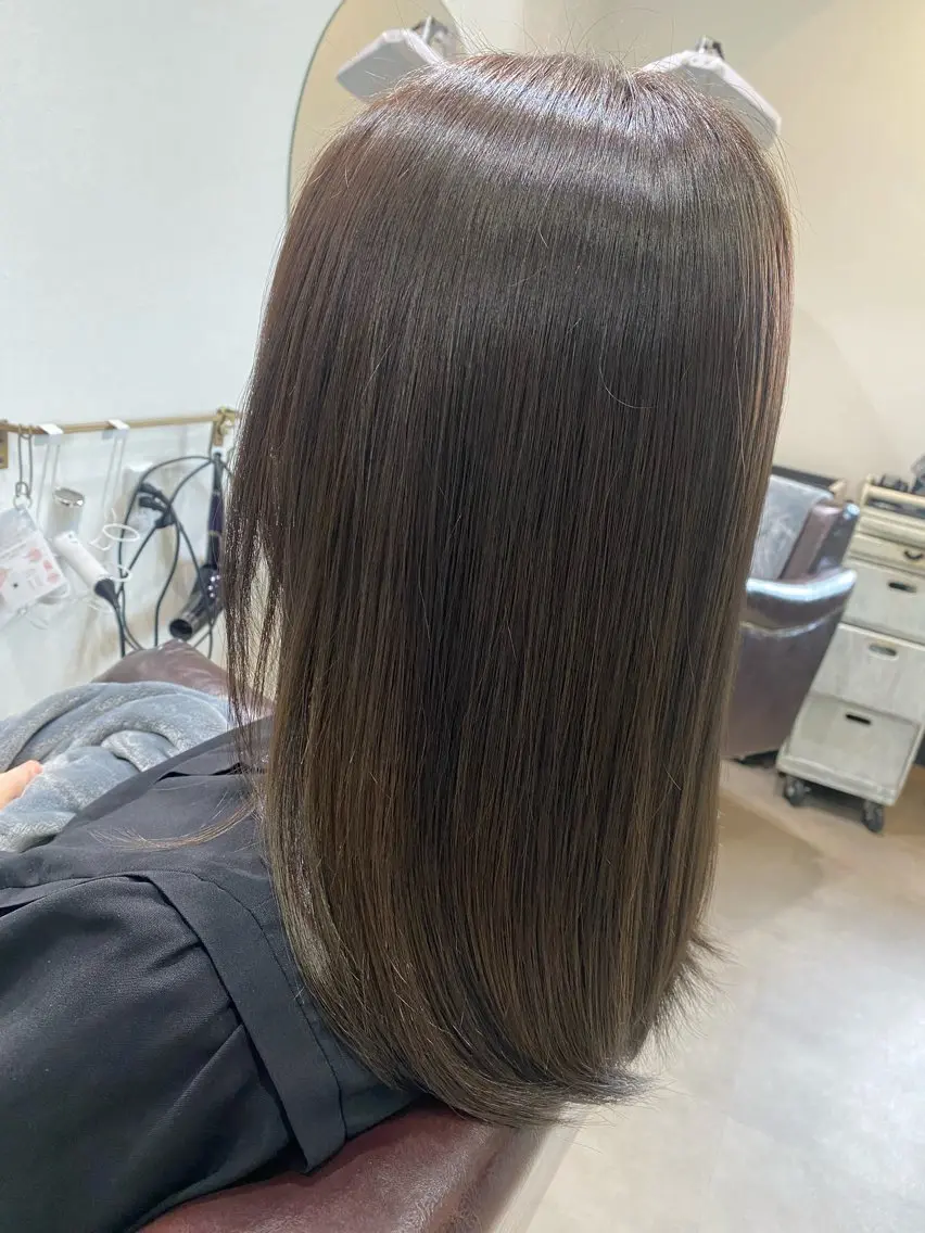 セミロング カラー グレージュ オレンジ ヘアカラー Ouchi Ayumiのヘアスタイル