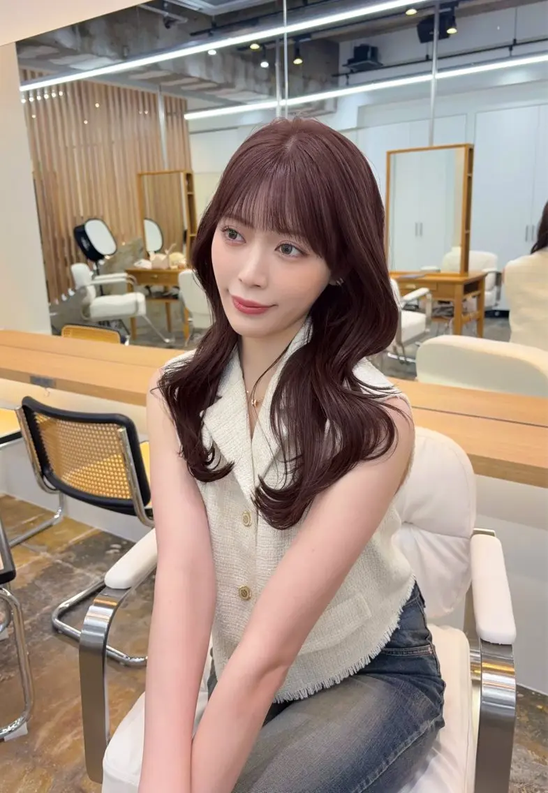 ロング カラー レイヤーカット カット ヘアカラー トリートメント ♠️暗髪レイヤー♠️ 中山唯斗のヘアスタイル