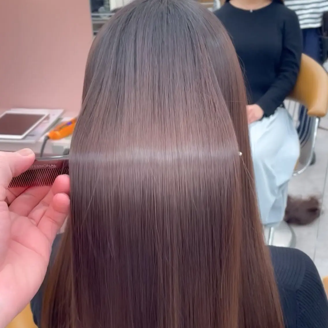 ロング カラー パーマ カット ヘアカラー 縮毛矯正 トリートメント 縮毛矯正/ストンボブ Wカラー💎ヒデジのヘアスタイル