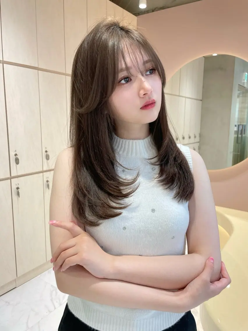 ロング カット ヘアカラー レイヤー縮毛矯正 ささきすずね💗のヘアスタイル