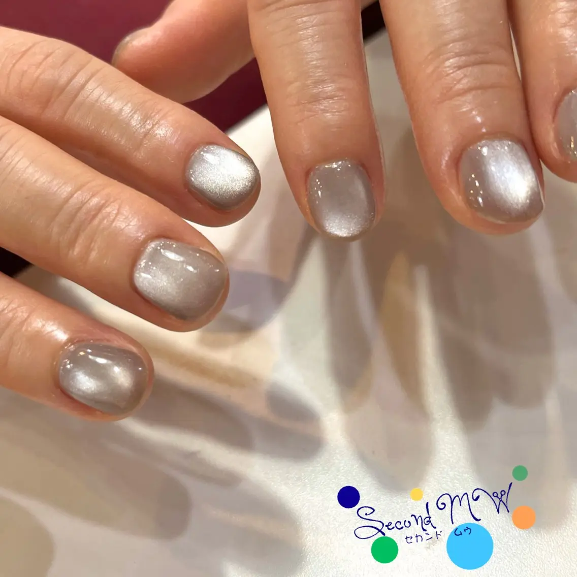 ネイル マグネットネイル ワンカラーネイル シルバー ハンドネイル SecondMW _nail 　川連のネイルデザイン