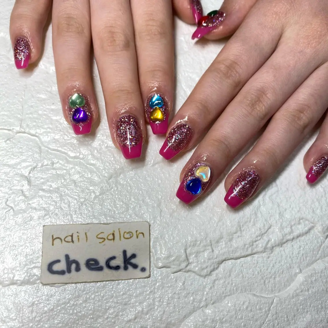 ネイル アートネイル フレンチネイル ハート ラメ(グリッター) ニュアンスネイル ーCHECKー ちあきのネイルデザイン