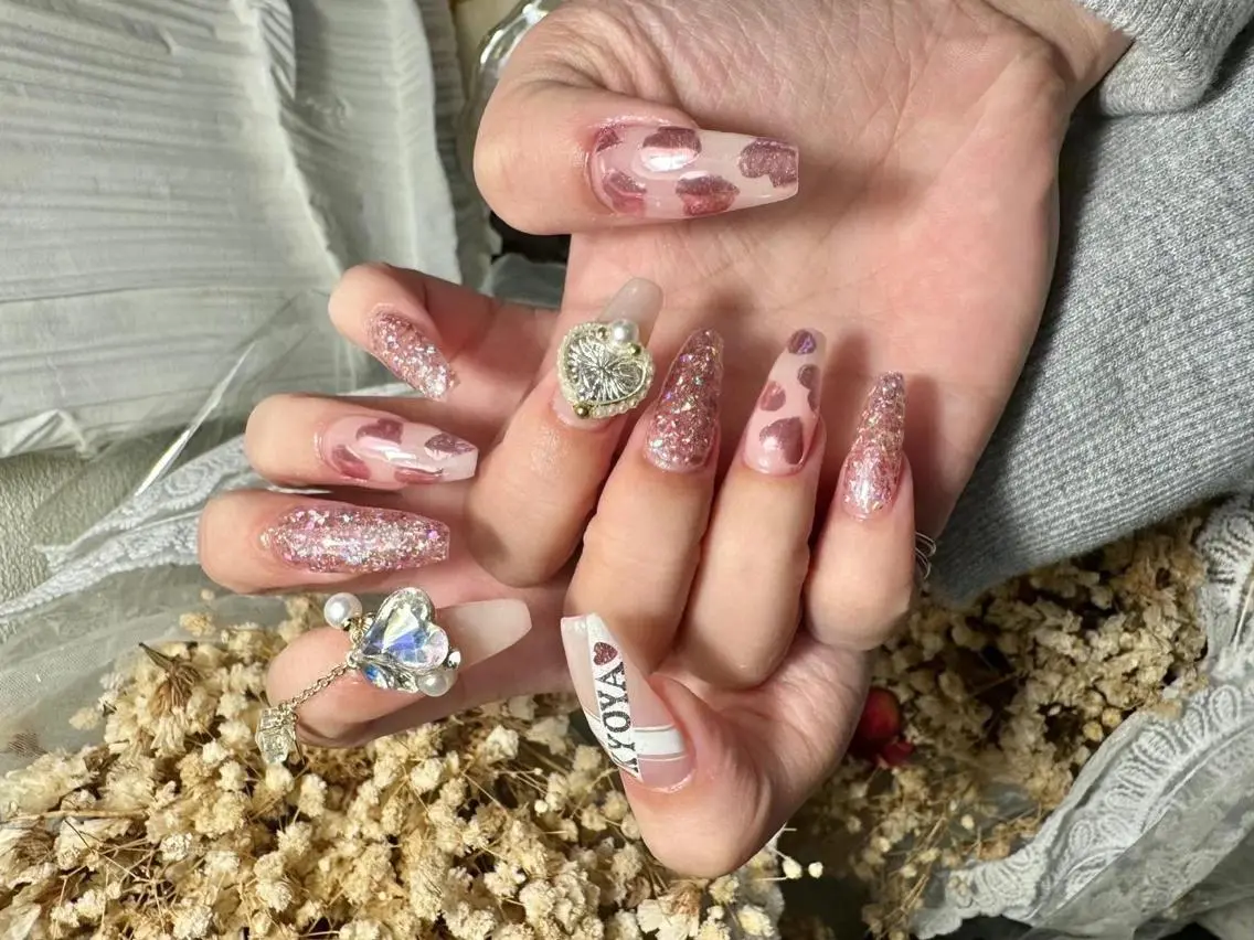 ネイル ハート キラキラネイル ラメ(グリッター) ピンク 春ネイル Babarla Nailのネイルデザイン