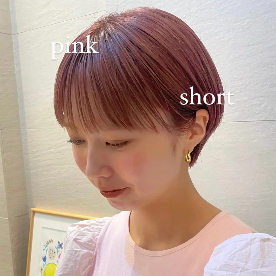 ショート カラー ブリーチ ピンクカラー ショートヘア 顔まわり🥨レイヤー /透明感/水口舞奈のヘアスタイル
