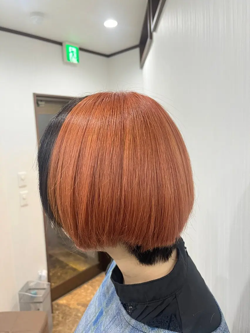 ショート カラー 黒髪 ブリーチ オレンジ ヘアカラー RYOTARO /フロレゾンのヘアスタイル
