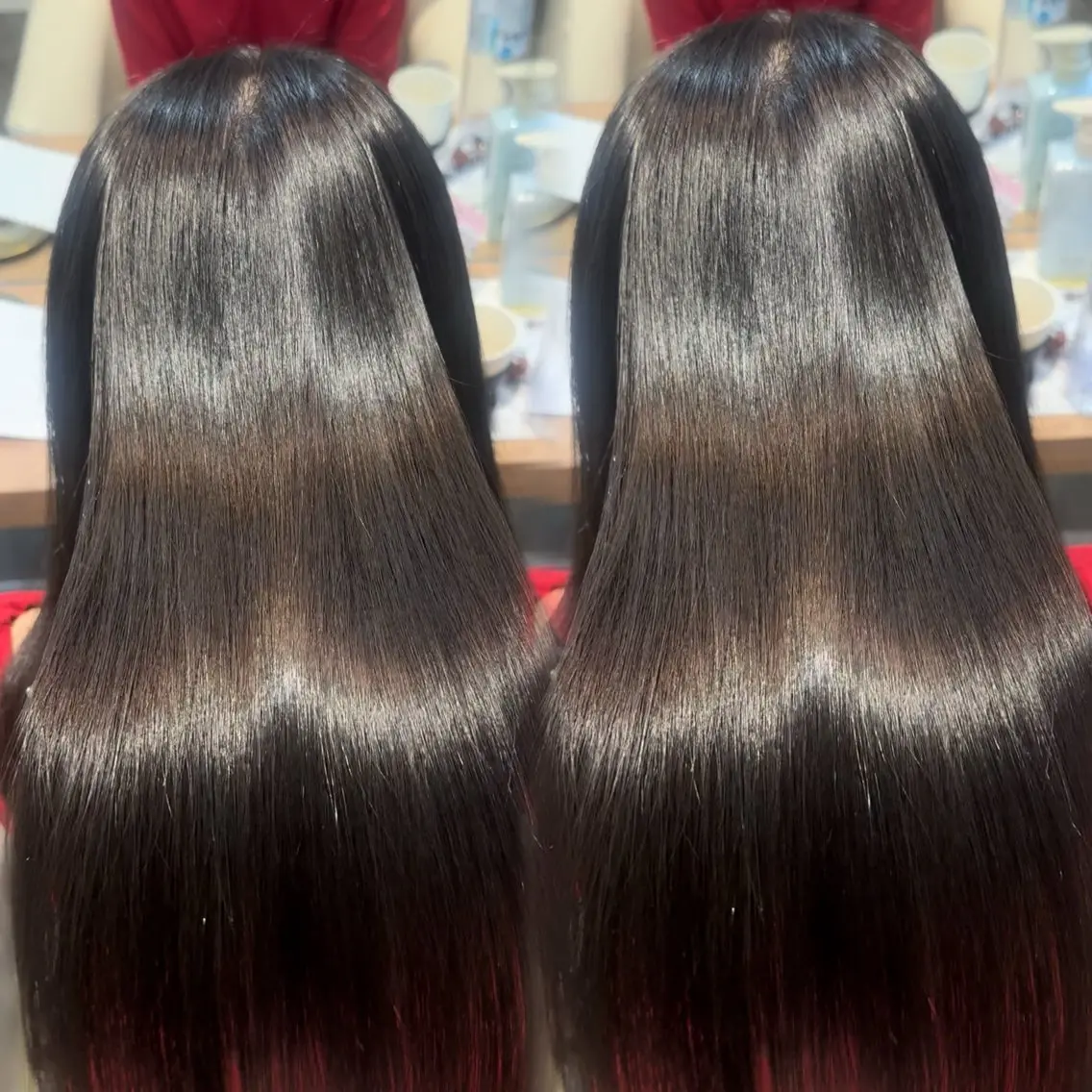 ロング カラー 縮毛矯正 トリートメント 銀座レイヤーカット ×シースルー前髪のヘアスタイル