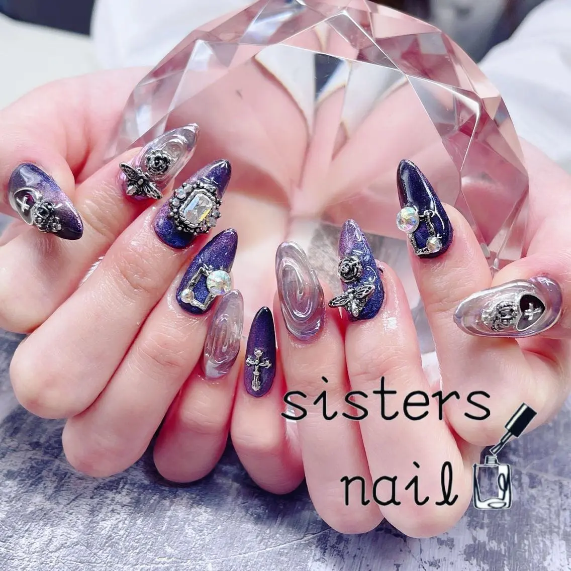 ネイル アートネイル 長さ出し 韓国ネイル マグネットネイル ミラーネイル ハンドネイル ハンドケア sisters nail.fのネイルデザイン