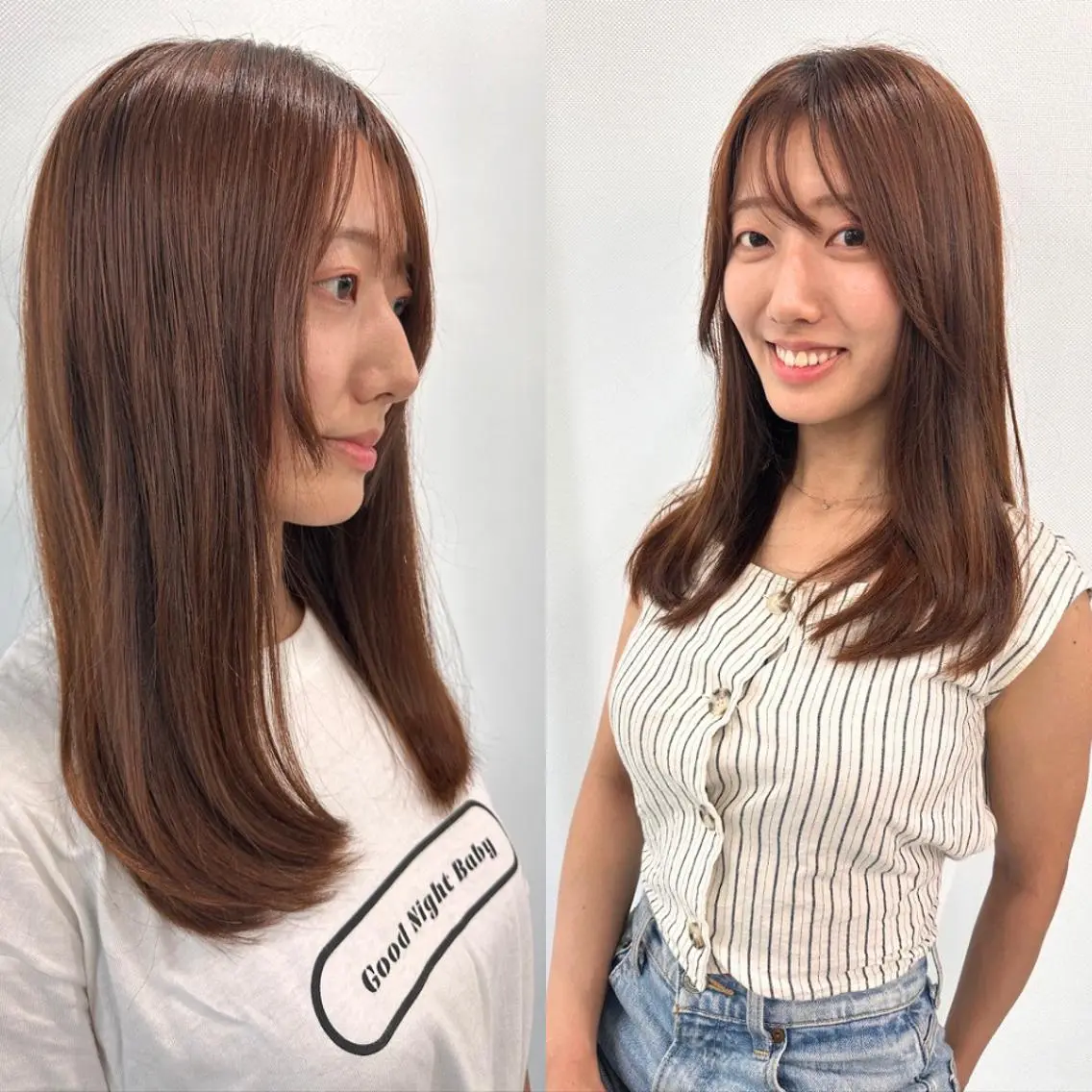 セミロング カラー ブラウンカラー オレンジ オレンジブラウン 小顔カット Endearing 銀座/レイヤーカットのヘアスタイル