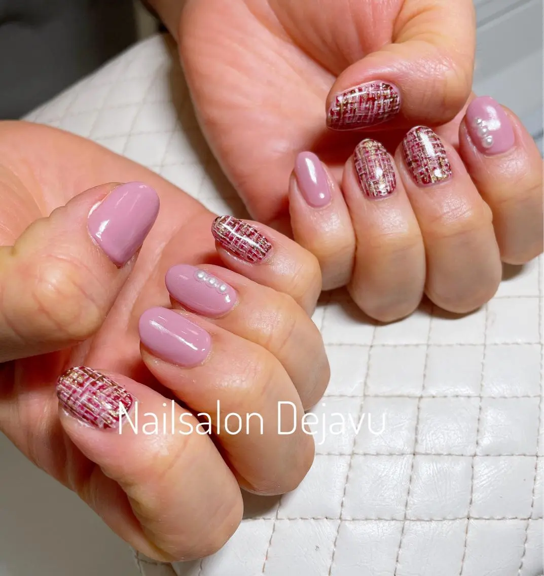 ネイル アートネイル ジェルネイル シンプルネイル ツイードネイル 冬ネイル Nail salon Dejavu 🌿のネイルデザイン