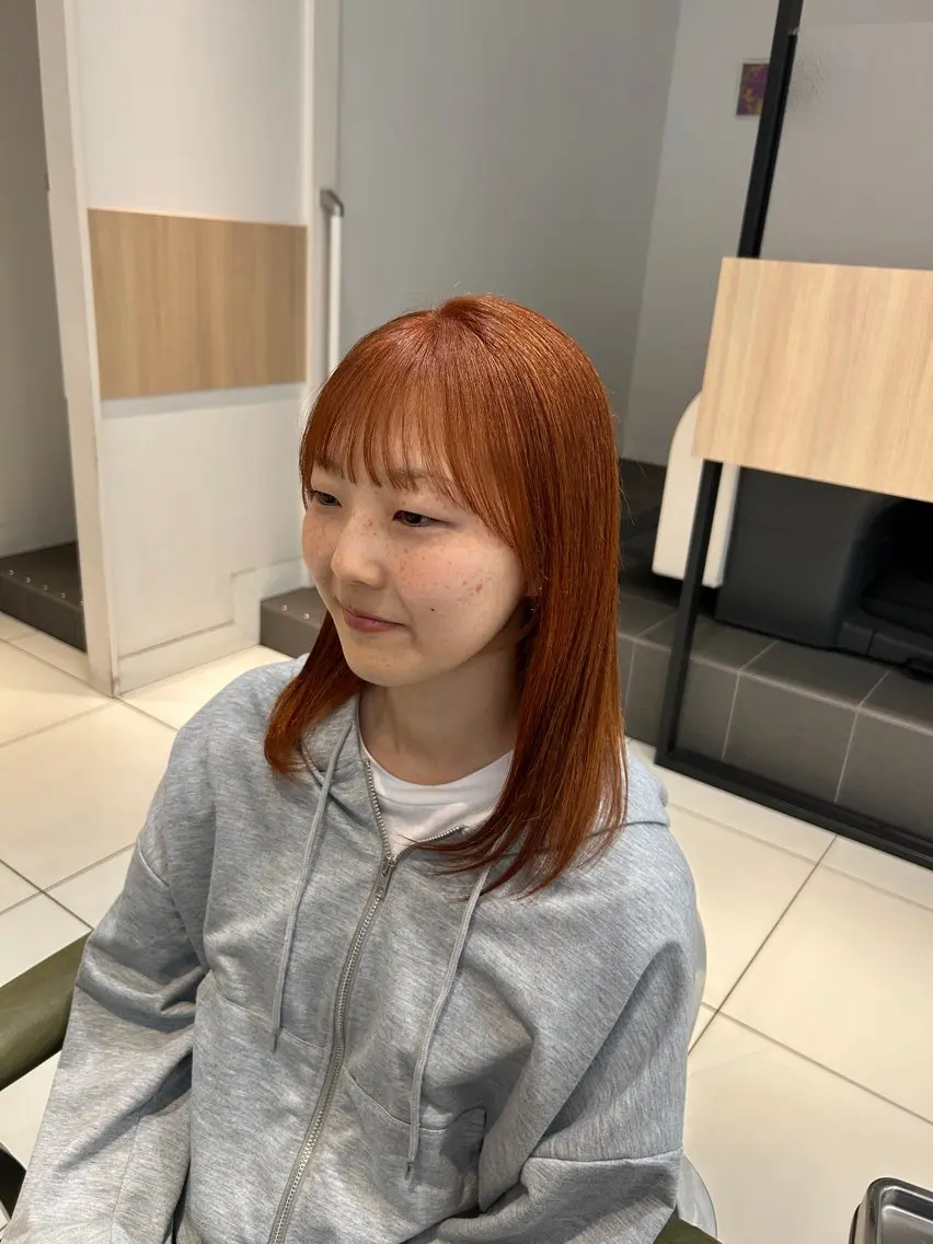 セミロング カラー ブリーチ ブラウンカラー オレンジ オレンジブラウン カット ヘアカラー トリートメント ダブルカラー 🩷Rio🩷のヘアスタイル