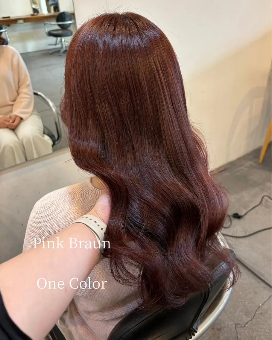 ロング カラー ブラウンカラー ピンクカラー ピンクブラウン ヘアカラー トリートメント 丸山 菜々子のヘアスタイル