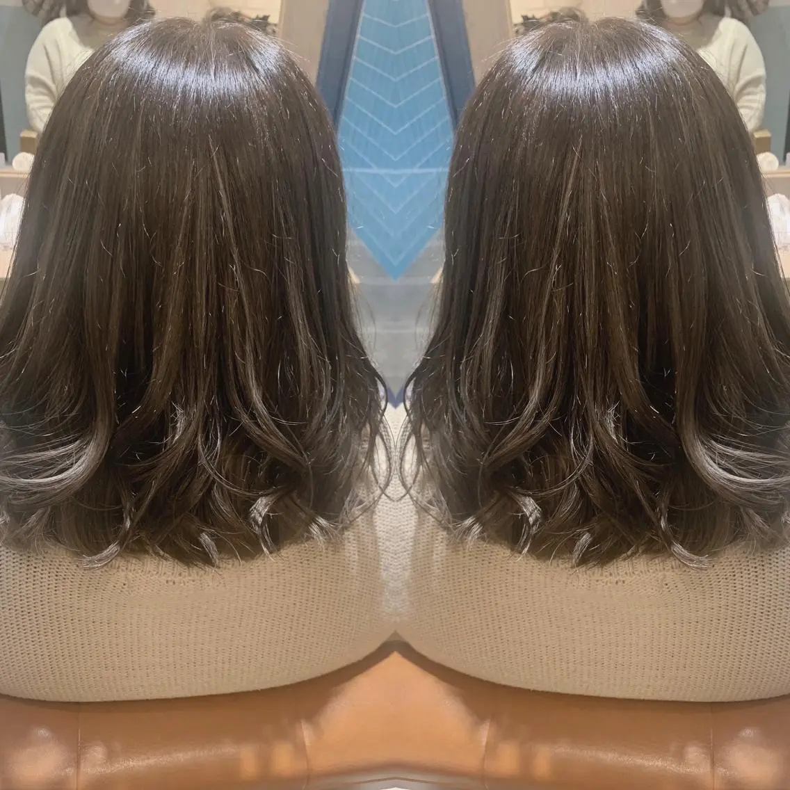 セミロング カラー グレージュ 韓国🇰🇷 ✂︎hair 内田愛のヘアスタイル