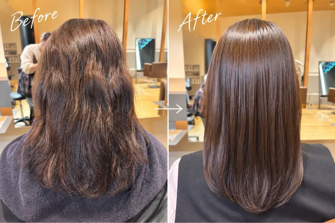 セミロング 髪質改善 酸性ストレート 縮毛矯正 トリートメント 小原 瑠美那のヘアスタイル