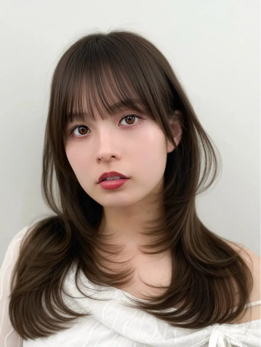 セミロング 韓国風ヘア レイヤーカット カット ヘアカラー トリートメント 割れない顔まわり× 小顔補正レイヤー難波のヘアスタイル