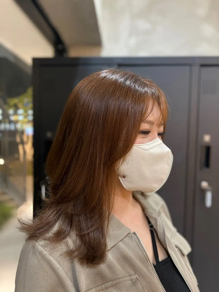 ミディアム くびれヘア レイヤーカット かわうち れなのヘアスタイル
