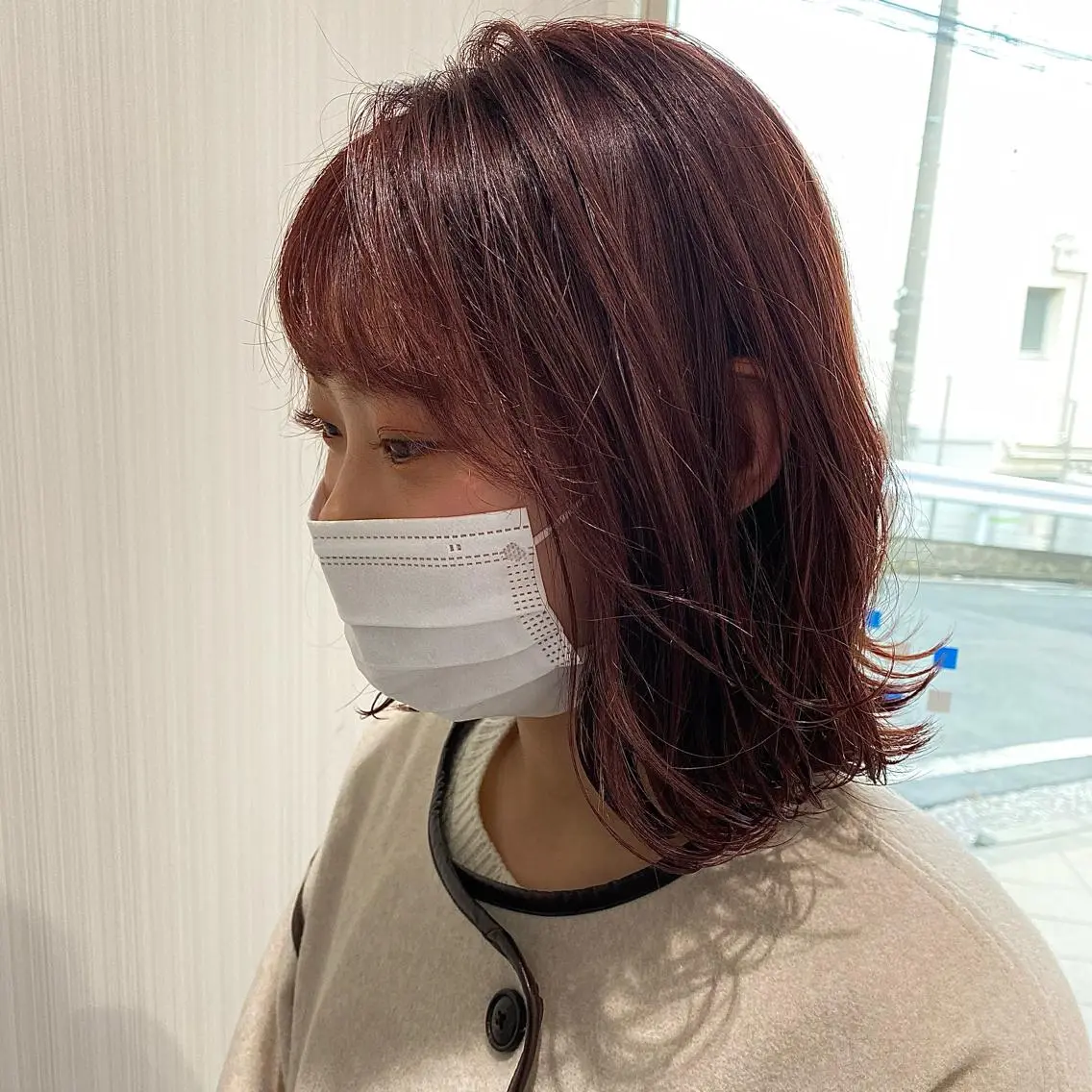 ミディアム カラー ピンクカラー カット 神奈川大学最寄り白楽 三本松巧のヘアスタイル