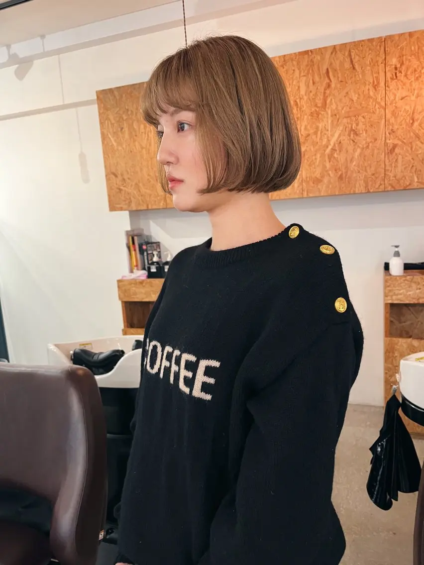 ショート ボブ 暖色/パーマ 🌼クニトウメイのヘアスタイル