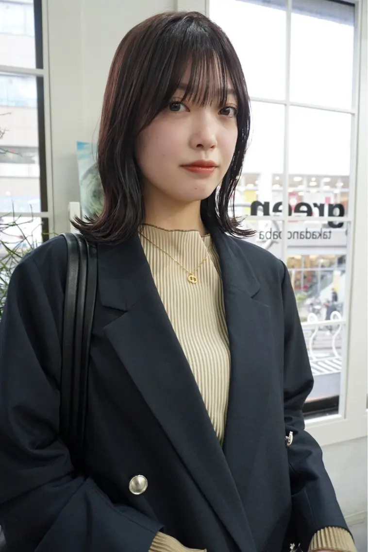 ミディアム カラー ボブレイヤー ブラウンカラー ダークブラウン ラベンダーカラー ラベンダーブラウン レイヤー／似合わせ TAKUYAのヘアスタイル