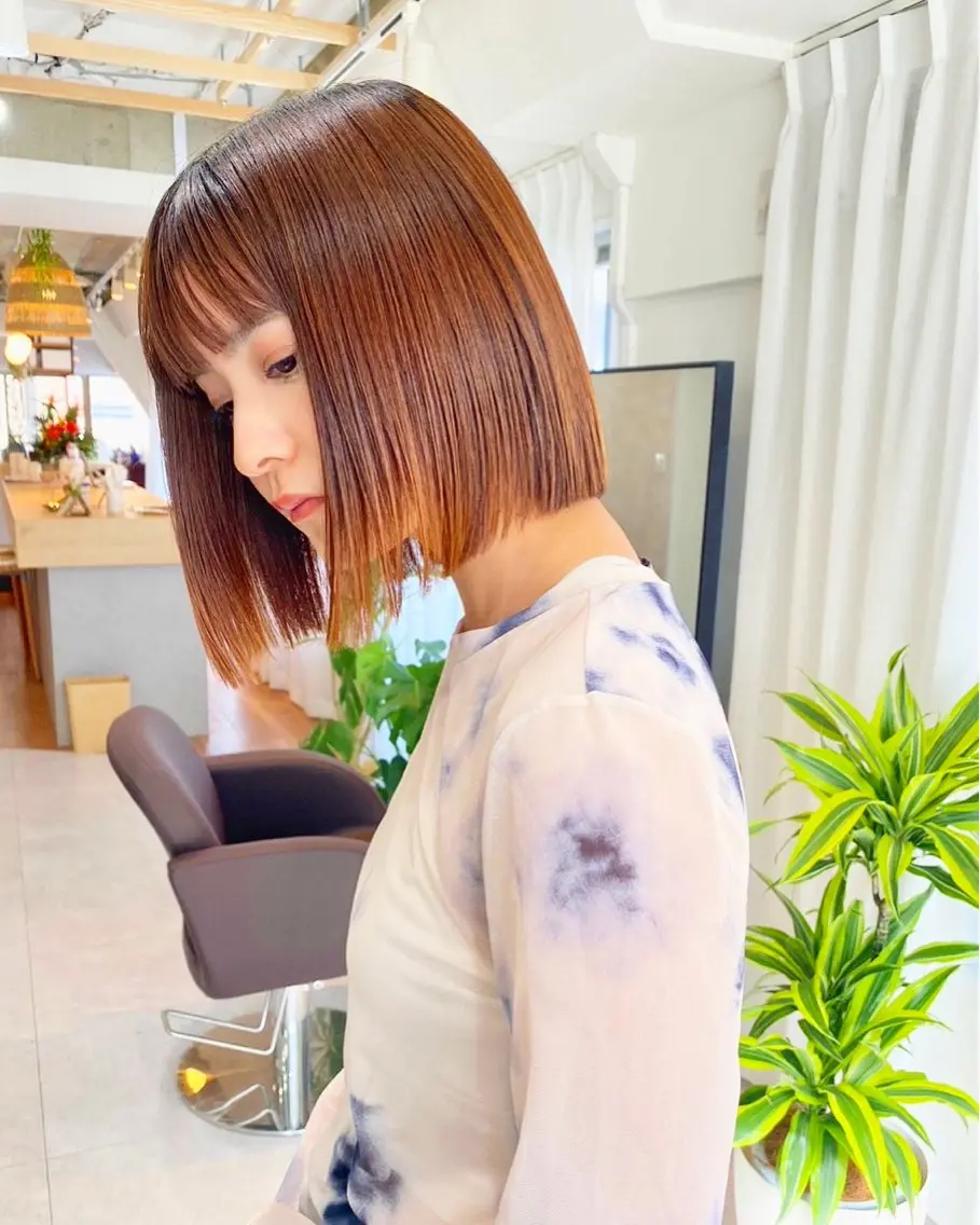 ミディアム カラー オレンジ moro 丁寧なカウンセリングのヘアスタイル