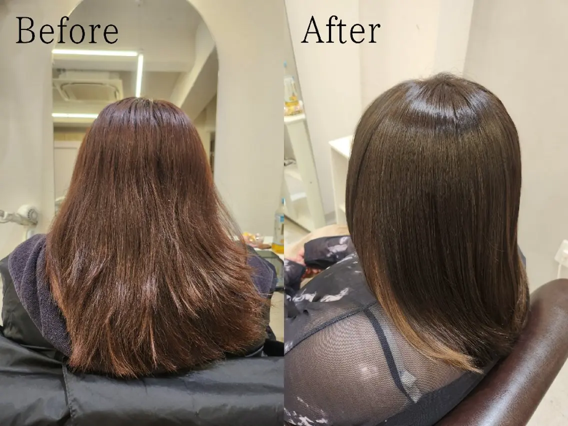 カラー ベージュカラー オリーブベージュ ヘアカラー 津波古 杏純のヘアスタイル