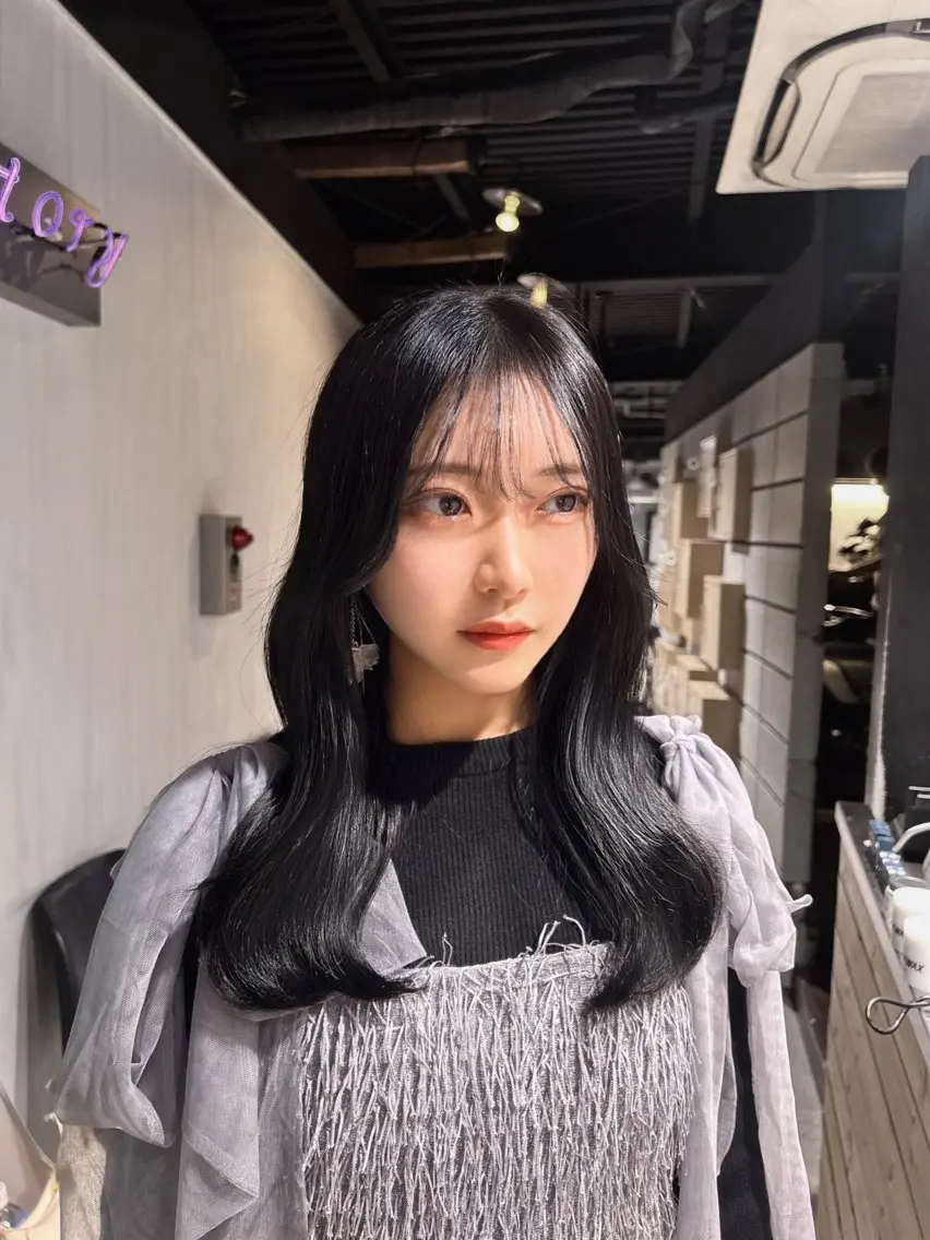 セミロング 韓国風カラー 姫カット 韓国風ヘア レイヤーカット ワンホンレイヤー MEI🎀レイヤー 🎀韓国styleのヘアスタイル