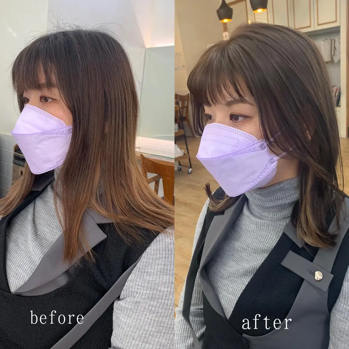 ミディアム カラー パーマ ヘアアレンジ メンズ キッズ ネイル マツエク・マツパ 似合せレイヤー/ 柔らか透明感カラーのヘアスタイル
