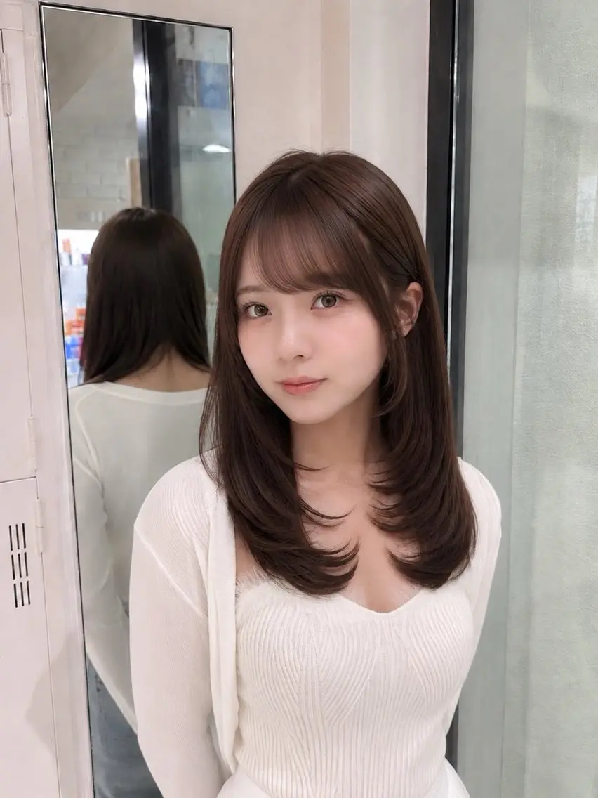 セミロング レイヤー／縮毛矯正 指名No.1🌟あやのヘアスタイル