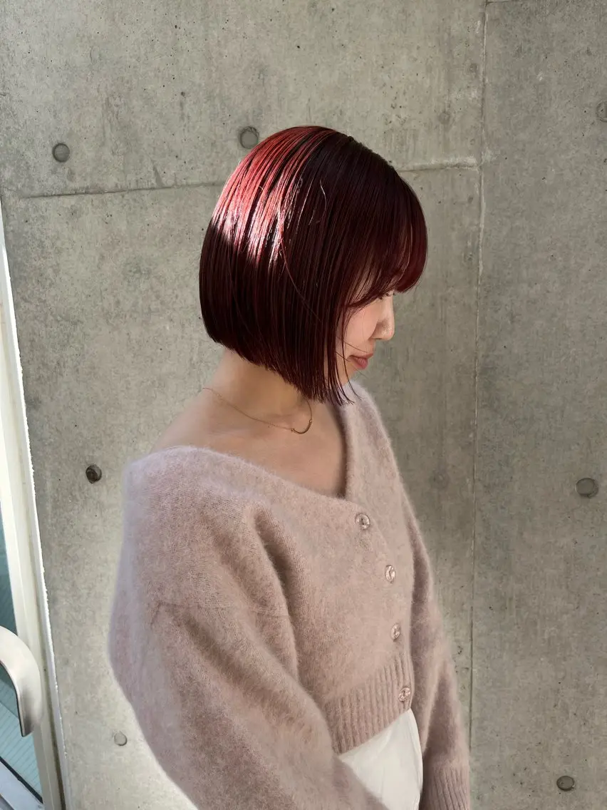 ミディアム カラー カット ヘアカラー トリートメント 縮毛矯正ボブ&顔まわ レイヤー♡TOMOEのヘアスタイル