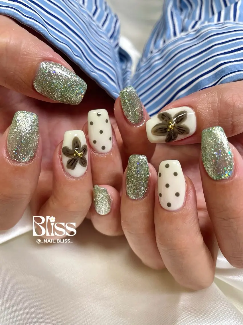 ネイル ブラウン 黄色 ハンドネイル NAIL BLISSのネイルデザイン