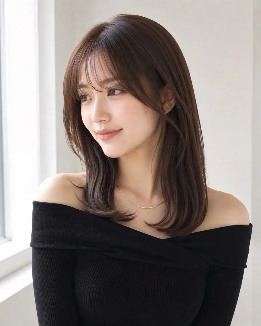 セミロング カラー 小顔カット 西野 美桜のヘアスタイル