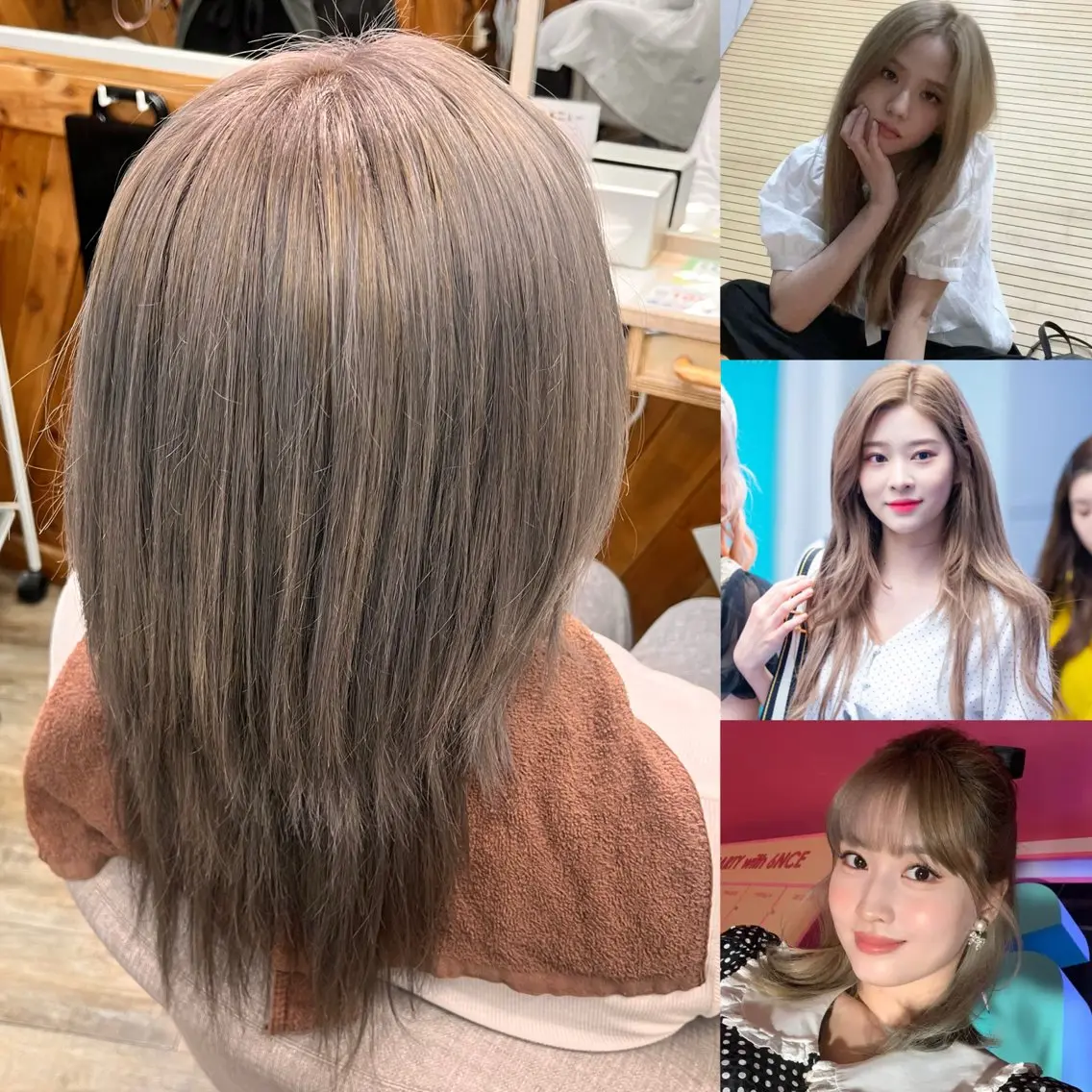ロング カラー ベージュカラー グレージュ シルバー シルバーグレージュ CORE もえかのヘアスタイル
