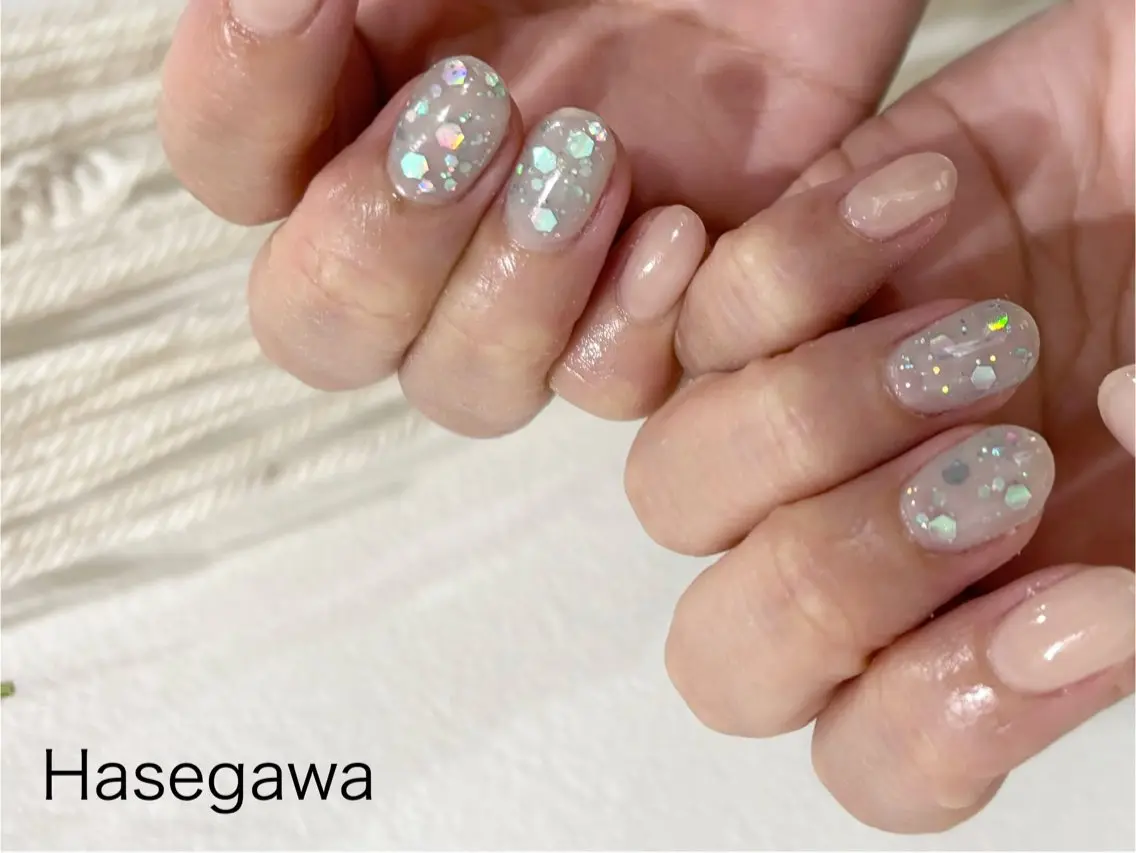 ネイル ブルー ハンドネイル DROP 長谷川のネイルデザイン