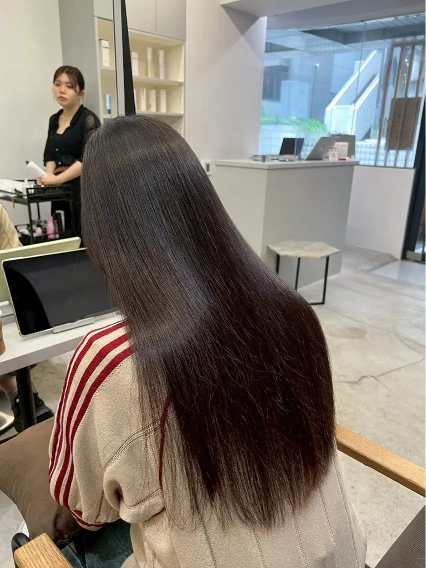 ロング パーマ 縮毛矯正 🍒モテ暖色カラー × うる艶✧ ゆなのヘアスタイル