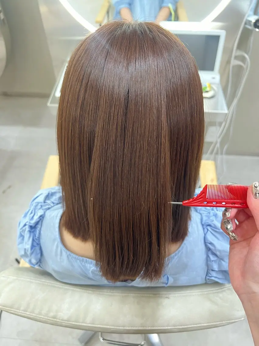 ミディアム 縮毛矯正 艶カラー♡ ゆうかのヘアスタイル