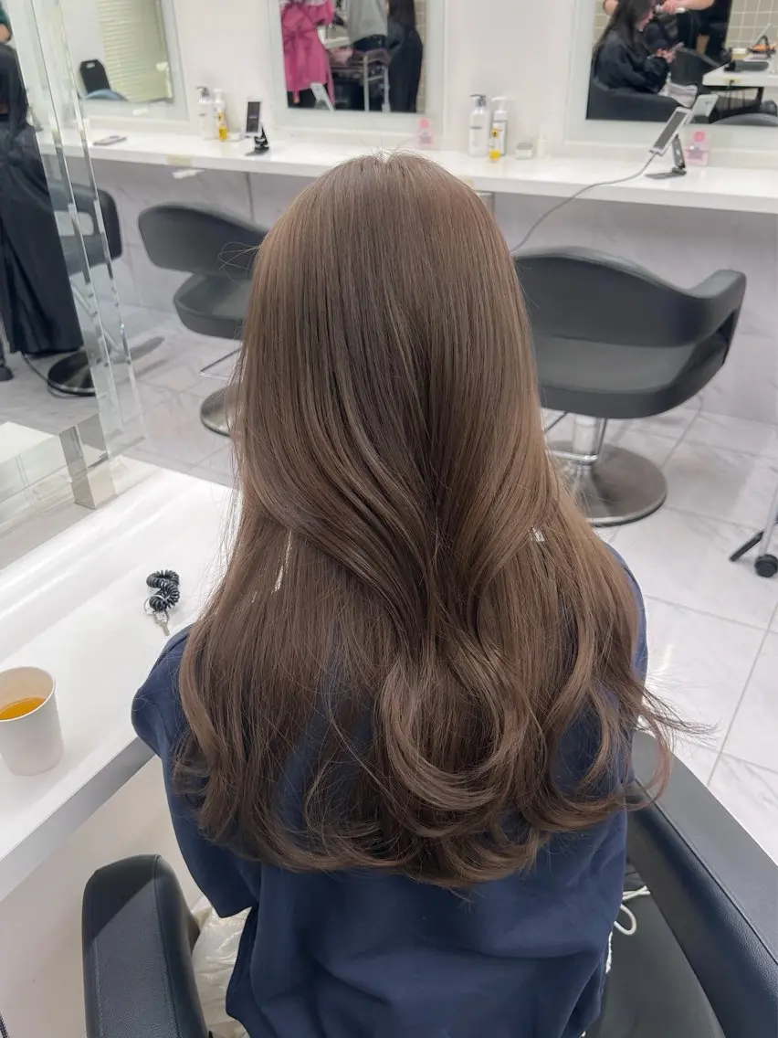 ロング カラー パーマ ヘアアレンジ メンズ キッズ ヘアカラー トリートメント ブリーチなしカラー/ ブラウン/レイヤーのヘアスタイル