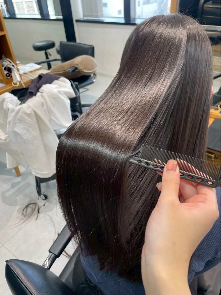 ロング 髪質改善 縮毛矯正 トリートメント カラーモデル募集 🤍momoha🤍のヘアスタイル