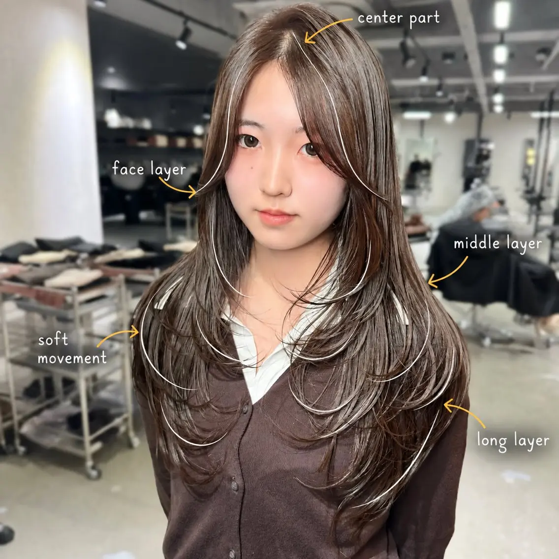 ロング くびれヘア 顔まわりレイヤー 顔周りカット 韓国風ヘア くびれレイヤー カット ヘアカラー 韓国レイヤー🇰🇷 艶髪💎renのヘアスタイル