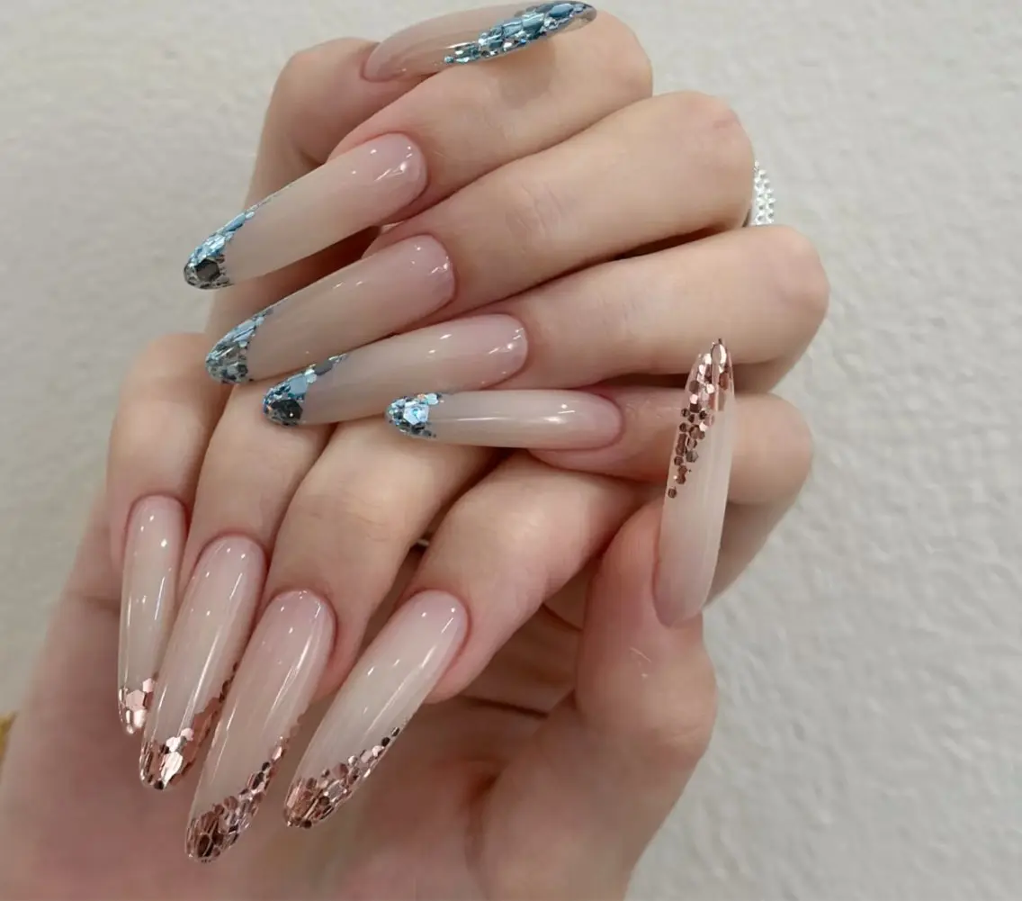 ネイル アートネイル オーロラネイル チークネイル フレンチネイル ガラスフレンチ ハンドネイル 🎀🎀YooLi Nail Salonのネイルデザイン