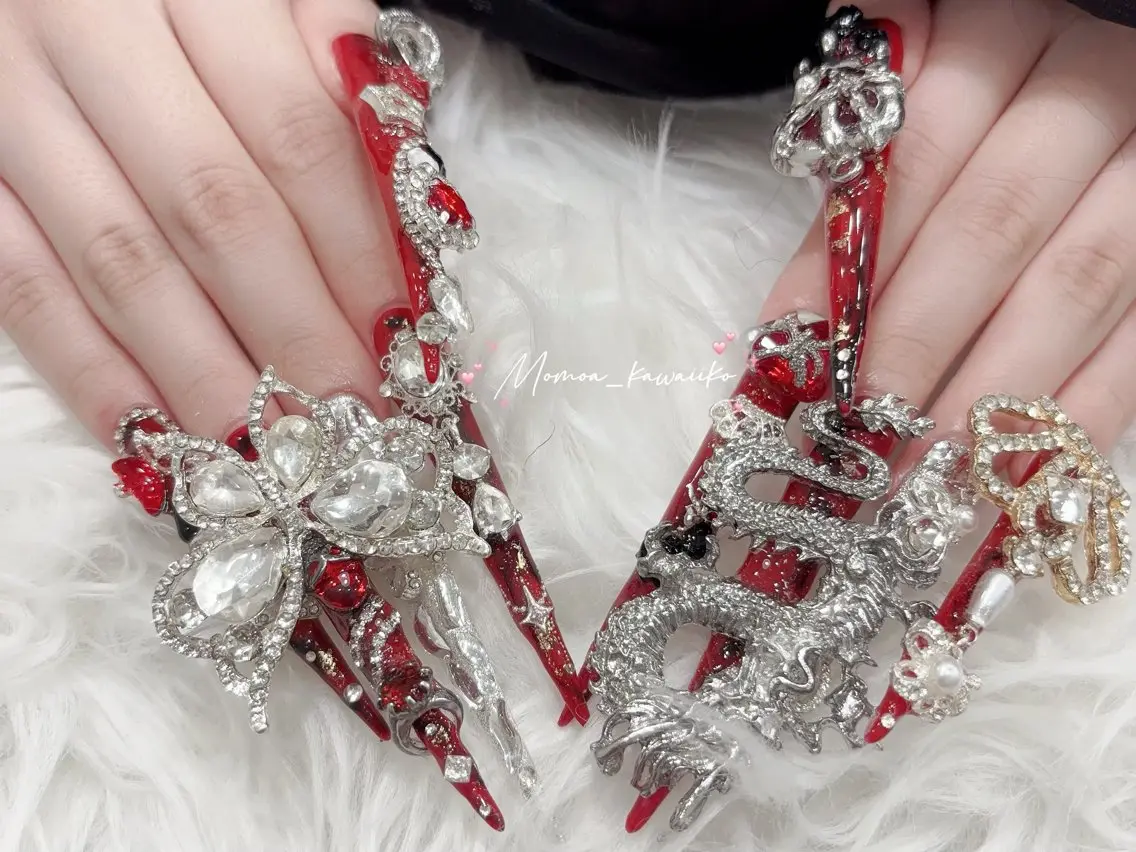 ネイル 成人式 マグネットネイル 大理石ネイル(マーブル) リボン 夏ネイル ハンドネイル MoMoA Nail ネイル長さ出し専門店のネイルデザイン