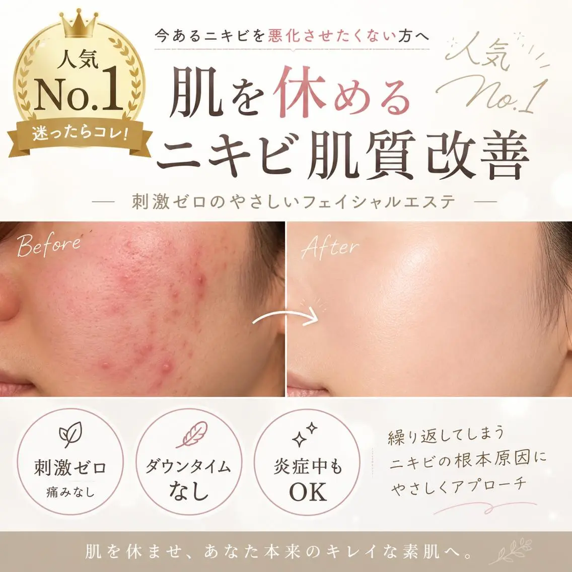 【人気No.1メニュー🥇】繰り返すニキビ卒業へ| 刺激ゼロでニキビ肌改善の写真