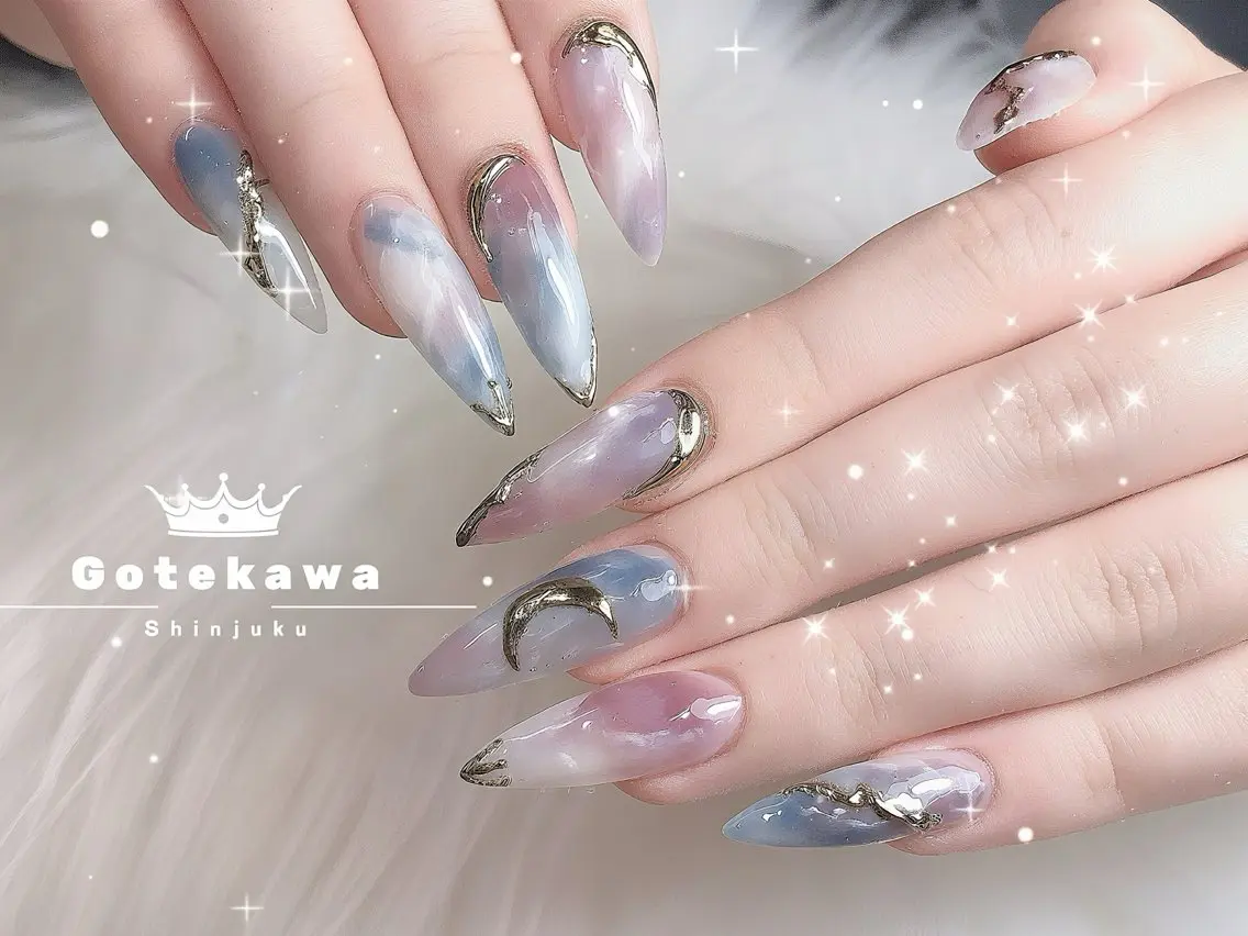 ネイル 大理石ネイル(マーブル) 持ち込み ニュアンスネイル オフィスネイル 夏ネイル ハンドネイル ハンドケア Gote Kawa nail salonのネイルデザイン
