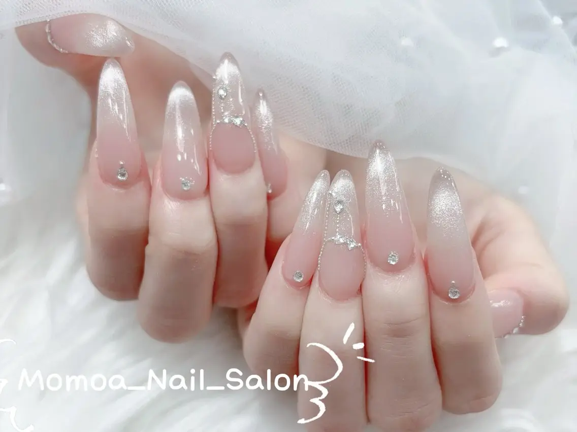 ネイル 成人式 ロングネイル マグネットネイル 大理石ネイル(マーブル) 持ち込み ハンドネイル MoMoA Nail ネイル長さ出し専門店のネイルデザイン