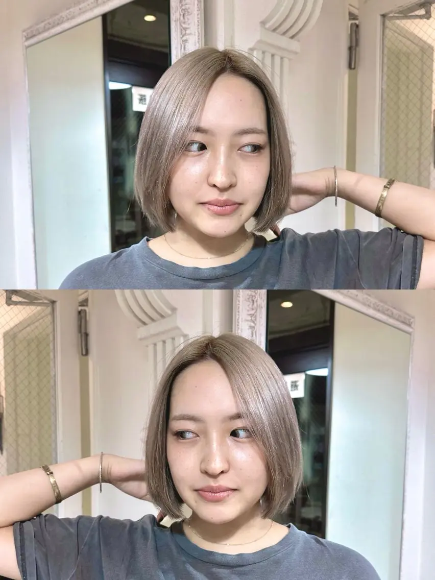 ミディアム カラー ブリーチ グレージュ オレンジ 髪質改善 髪質改善・艶髪カラー 🌷miku🌷のヘアスタイル