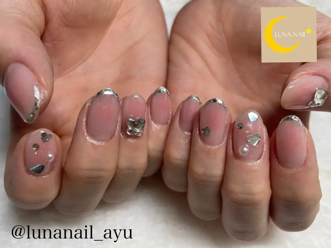 ネイル チークネイル 桜ネイル フレンチネイル ガラスフレンチ 春ネイル ハンドネイル LUNA NAIL ayuのネイルデザイン