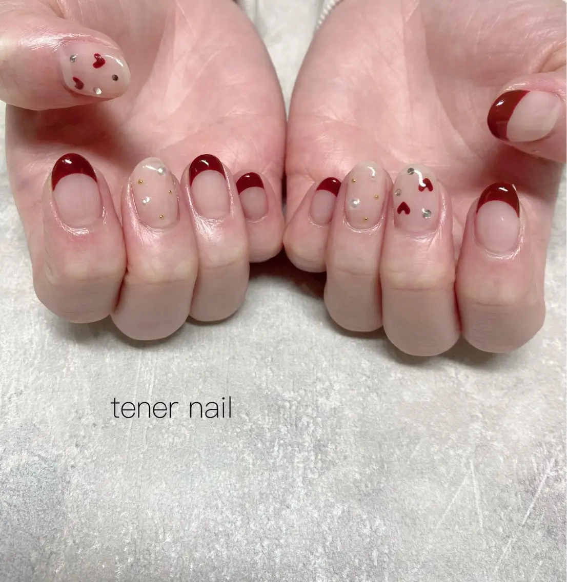ネイル ボルドー フレンチネイル ハート ハンドネイル テネルネイル tener nailのネイルデザイン